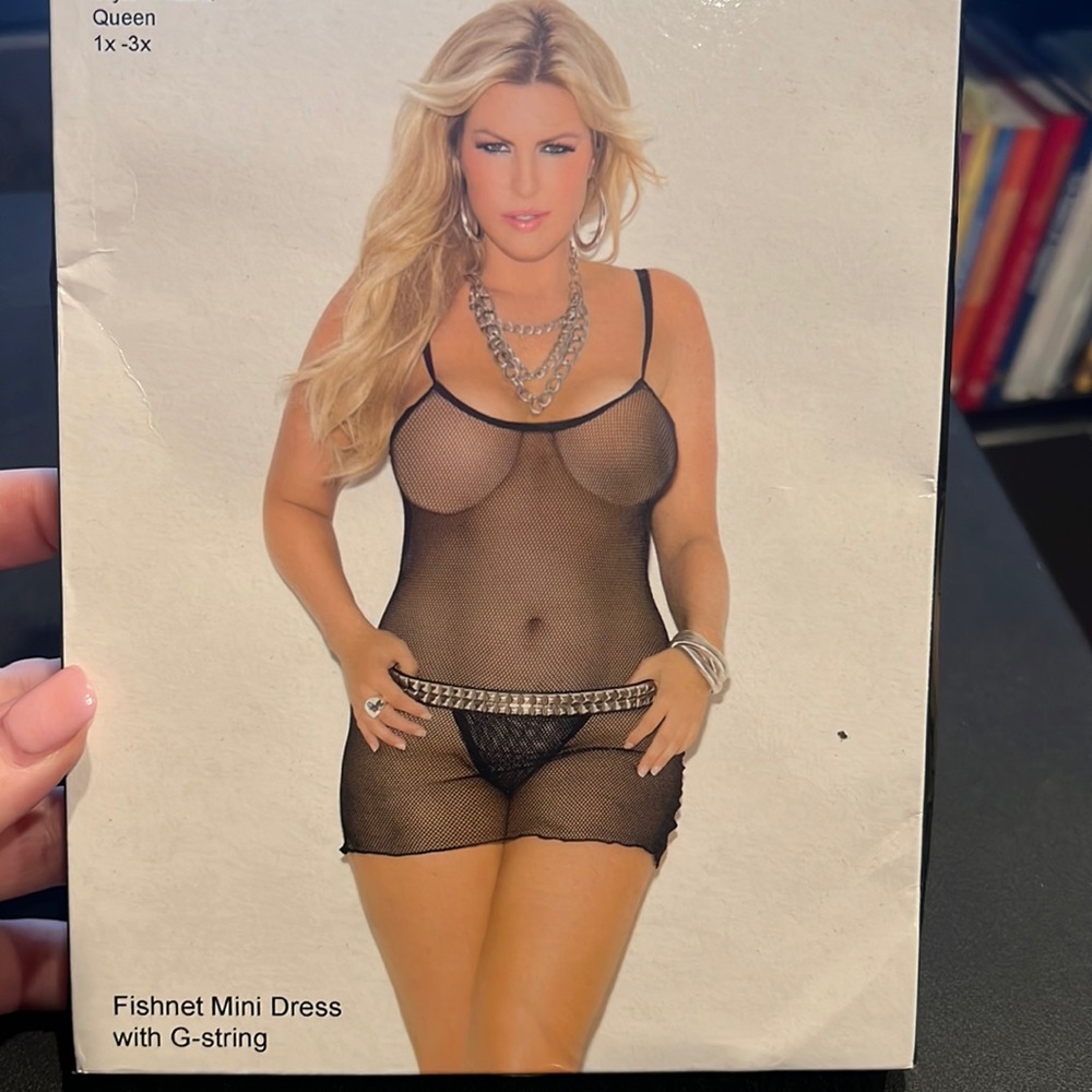 NWT size 1x-3x black Fishnet Mini Dress with G-string